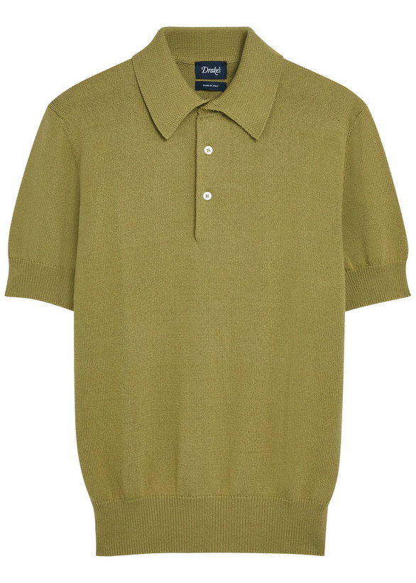 Photo: Drake's Textured Cotton-knit Polo Shirt Khaki
