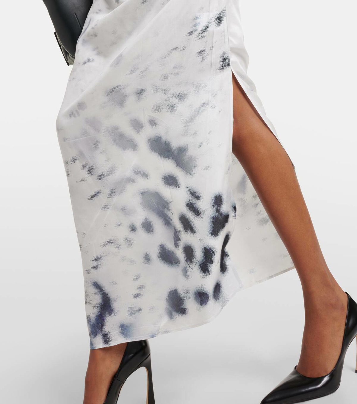 Jacques Wei Gathered printed satin midi dress