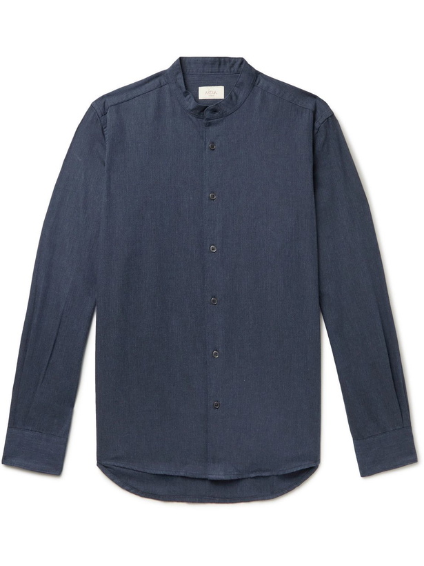 Photo: Altea - Clark Grandad-Collar Herringbone Cotton Shirt - Blue