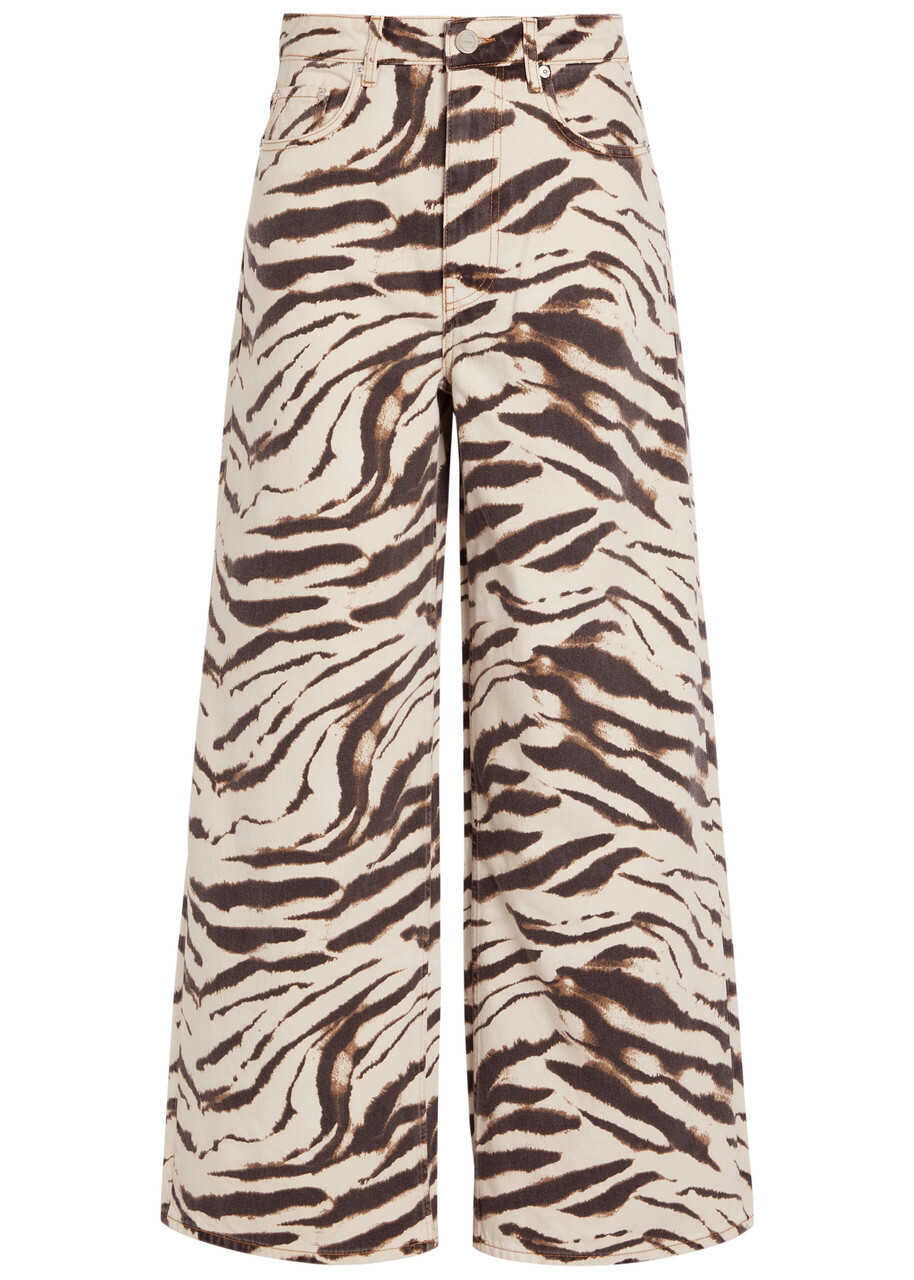Ganni Lari Zebra-print Wide-leg Jeans White