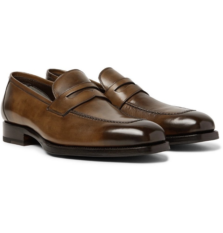 Photo: TOM FORD - Wessex Burnished-Leather Penny Loafers - Men - Chocolate
