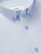 AMI PARIS - Button-Down Collar Logo-Embroidered Cotton Oxford Shirt - Blue