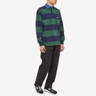 Battenwear Men's Pocket Rugby Shirt in Green/Navy Stripe