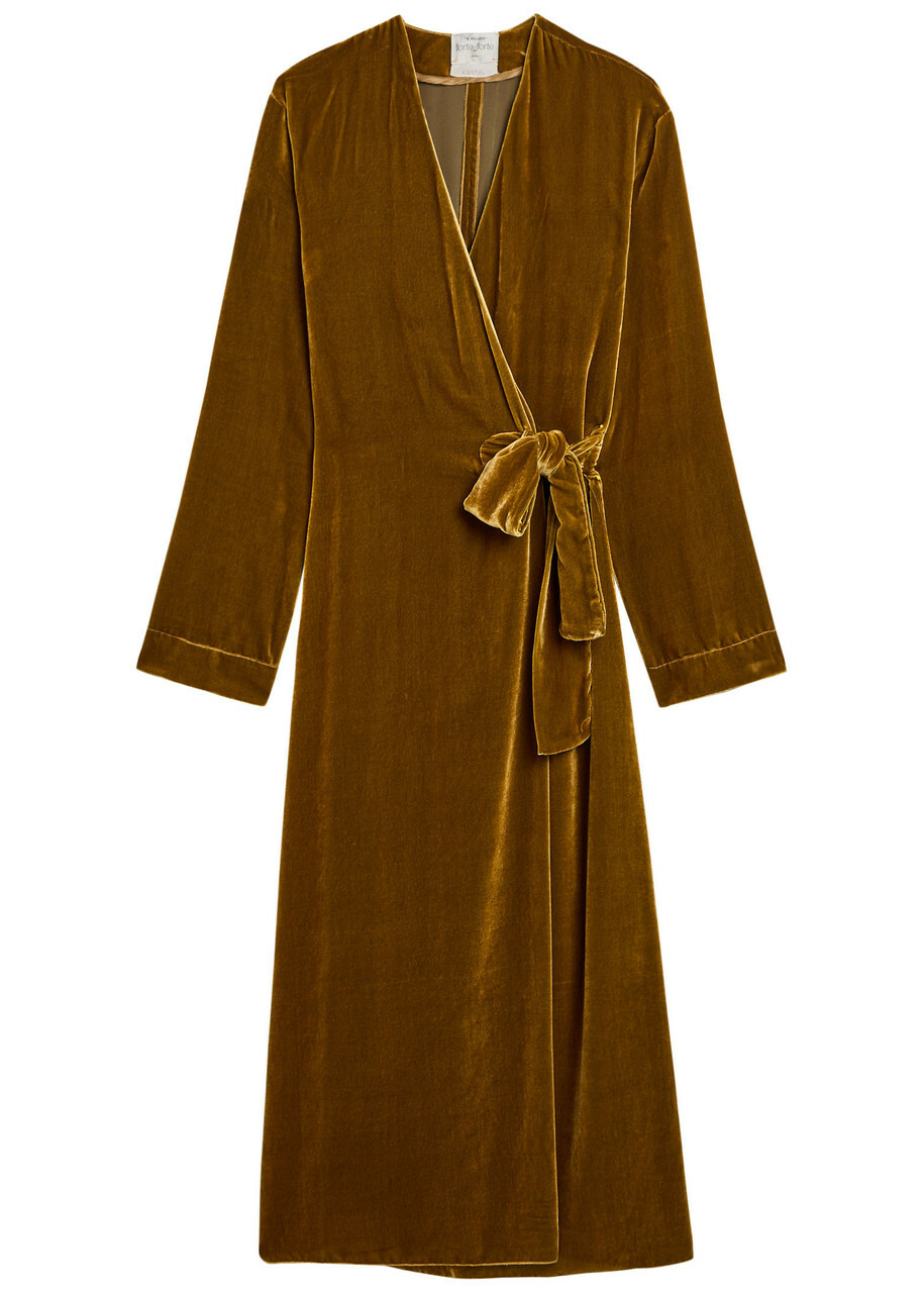 Forte_forte Velvet Midi Wrap Dress Gold