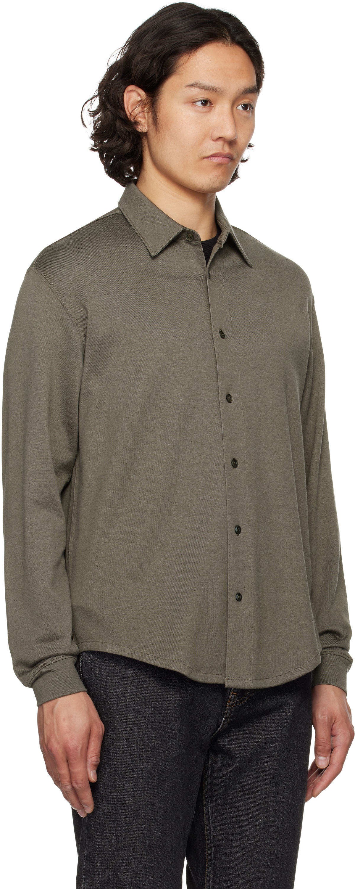 Lady White Co. Khaki Long-Sleeve Jersey Button Down Shirt