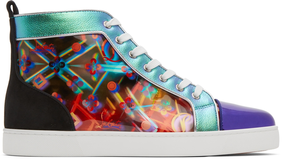 Christian Louboutin Multicolor Denim And Leather Louis Flat High Top  Sneakers Size 41.5 Christian Louboutin