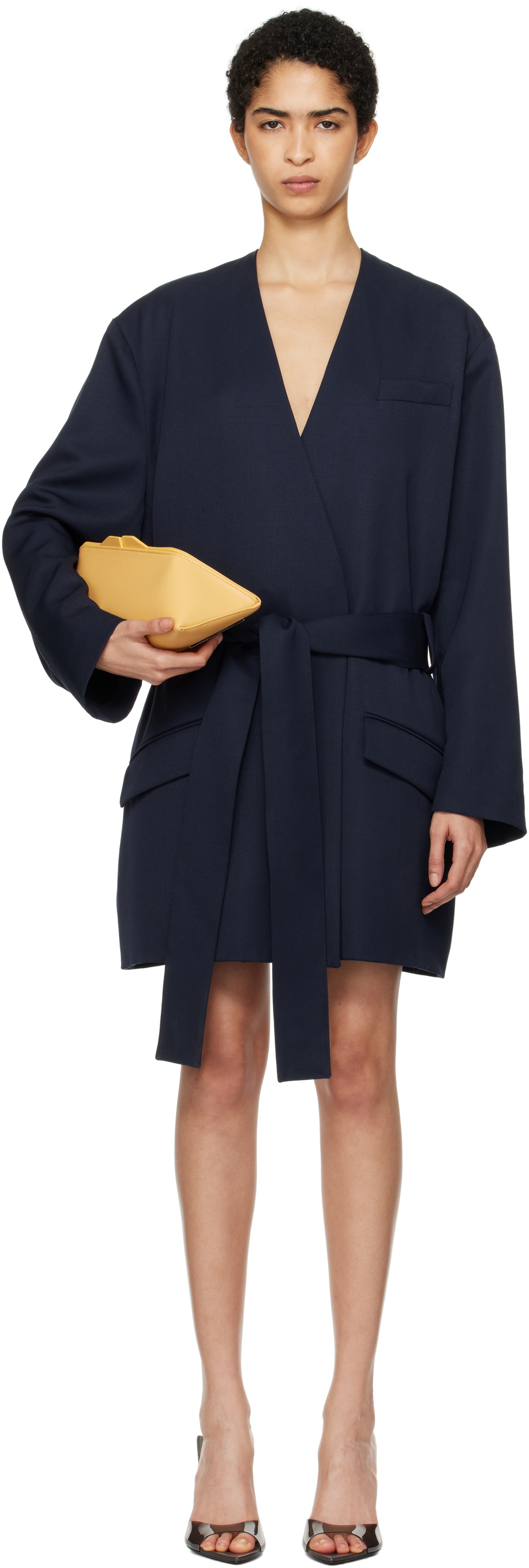 The Attico Navy Wrap Blazer