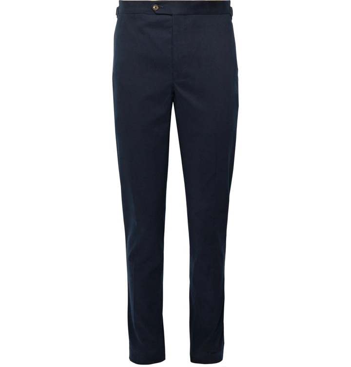 Photo: Thom Sweeney - Midnight-Blue Slim-Fit Cotton-Blend Twill Trousers - Blue