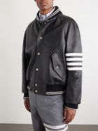 Thom Browne - Oversized Striped Leather Bomber Jacket - Black