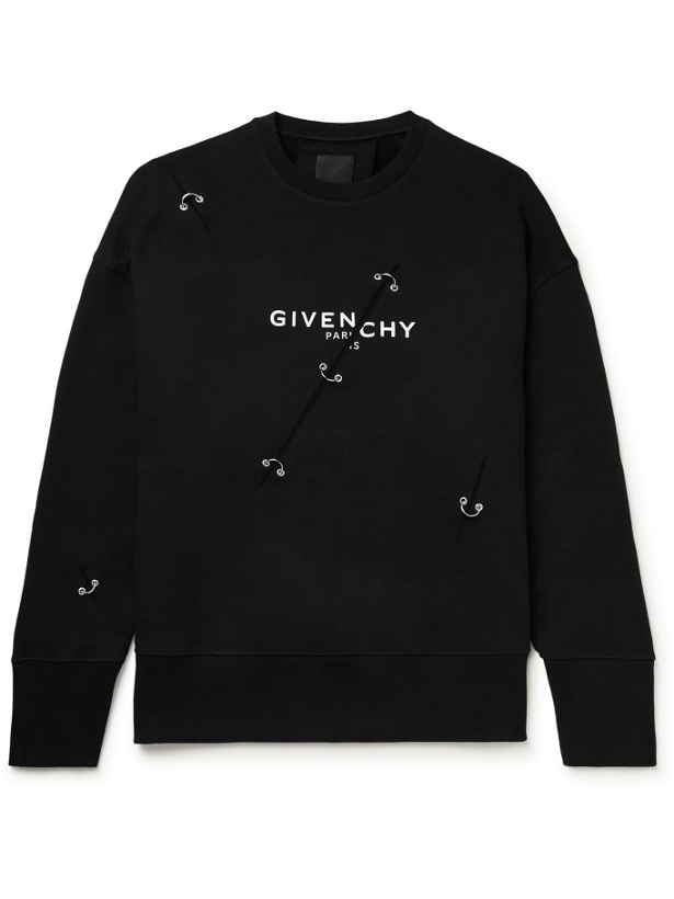 Photo: GIVENCHY - Embellished Logo-Print Fleece-Back Cotton-Jersey Sweatshirt - Black