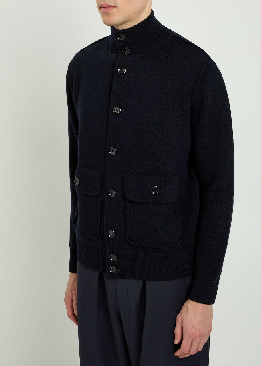 Allude Turtle-neck Wool and Cashmere-blend Cardigan Black