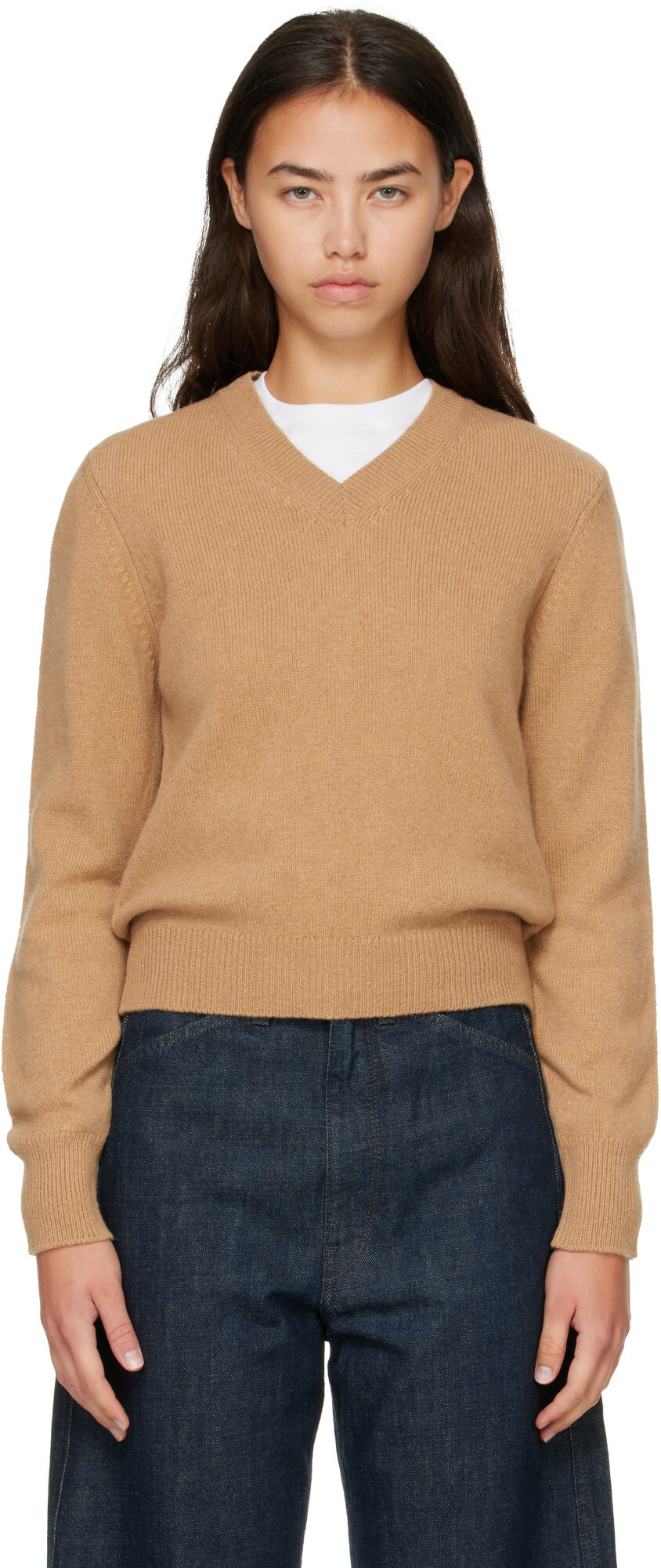&Daughter Tan Sligo V-Neck Sweater