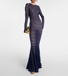 Norma Kamali Striped mesh gown