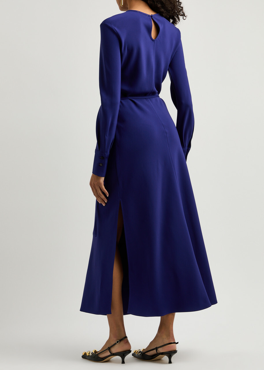 blue midi dress with split Women's Midi Dress - Split Sleeve Design - A Line Fit main image 1