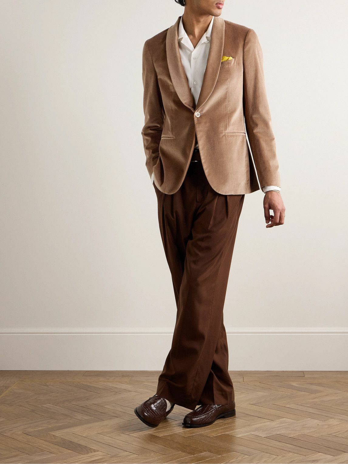Boglioli - Slim-Fit Shawl-Lapel Cotton-Velvet Tuxedo Jacket - Brown