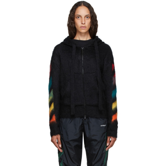 Photo: Off-White Black Brushed Mohair Diag Zip-Up Hoodie