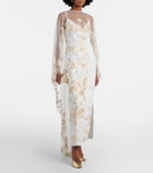 Là Fuori Ivory Garden embellished caped gown