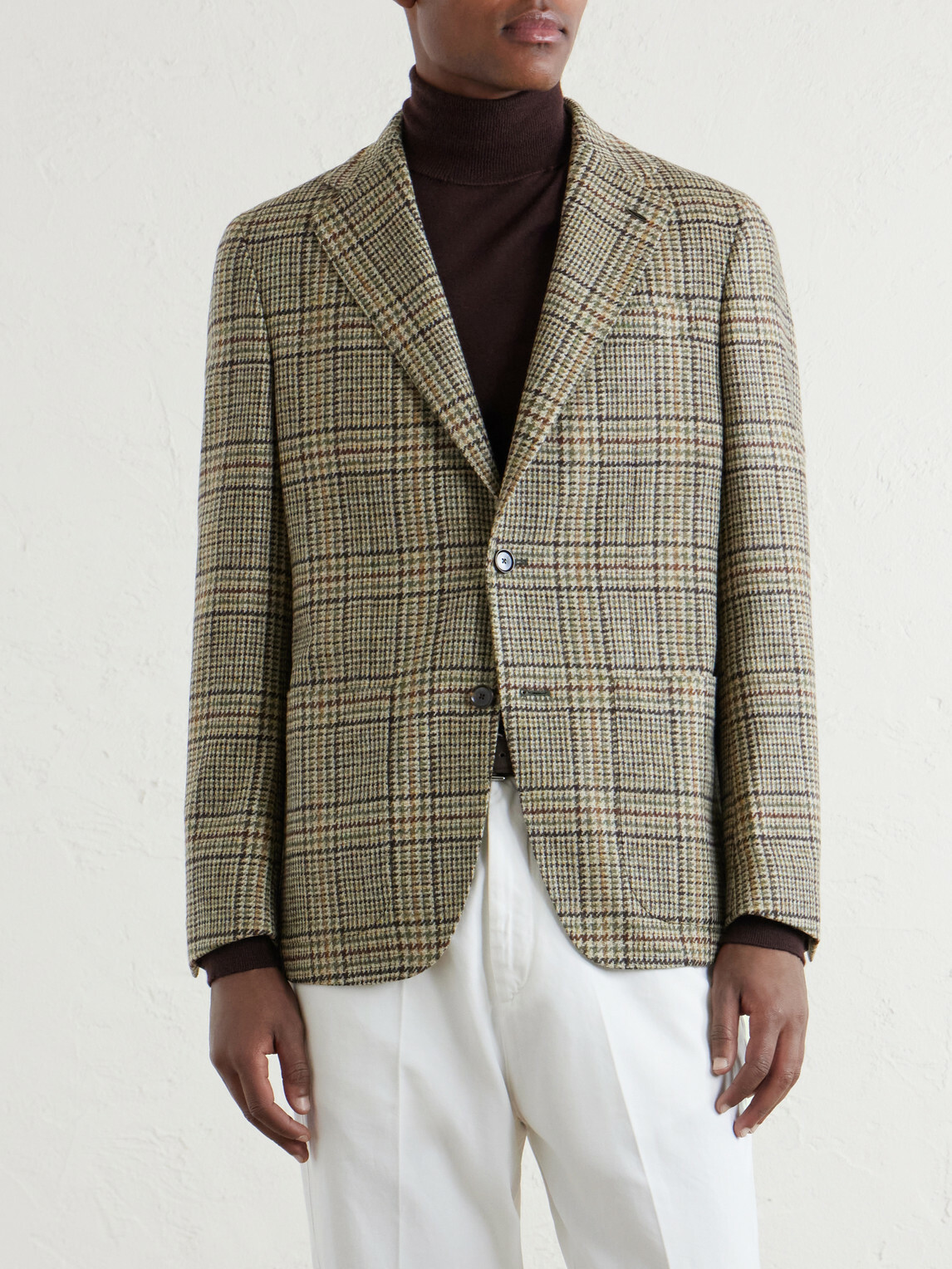 Caruso - Butterfly Checked Wool Blazer - Brown