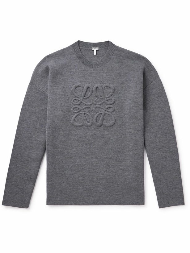 Photo: LOEWE - Logo-Embroidered Wool-Blend Sweater - Gray