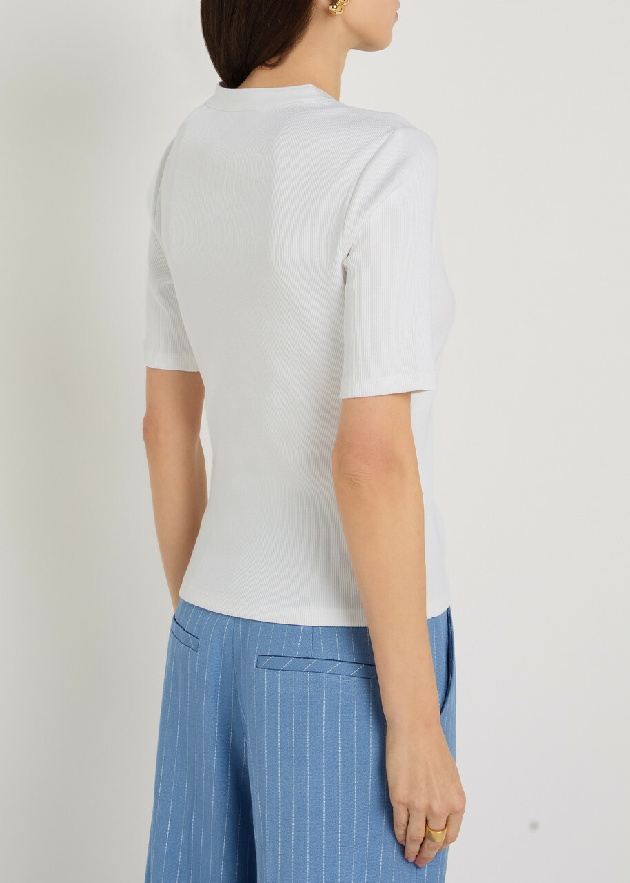 Veronica Beard Reubian Ribbed Stretch-cotton top White