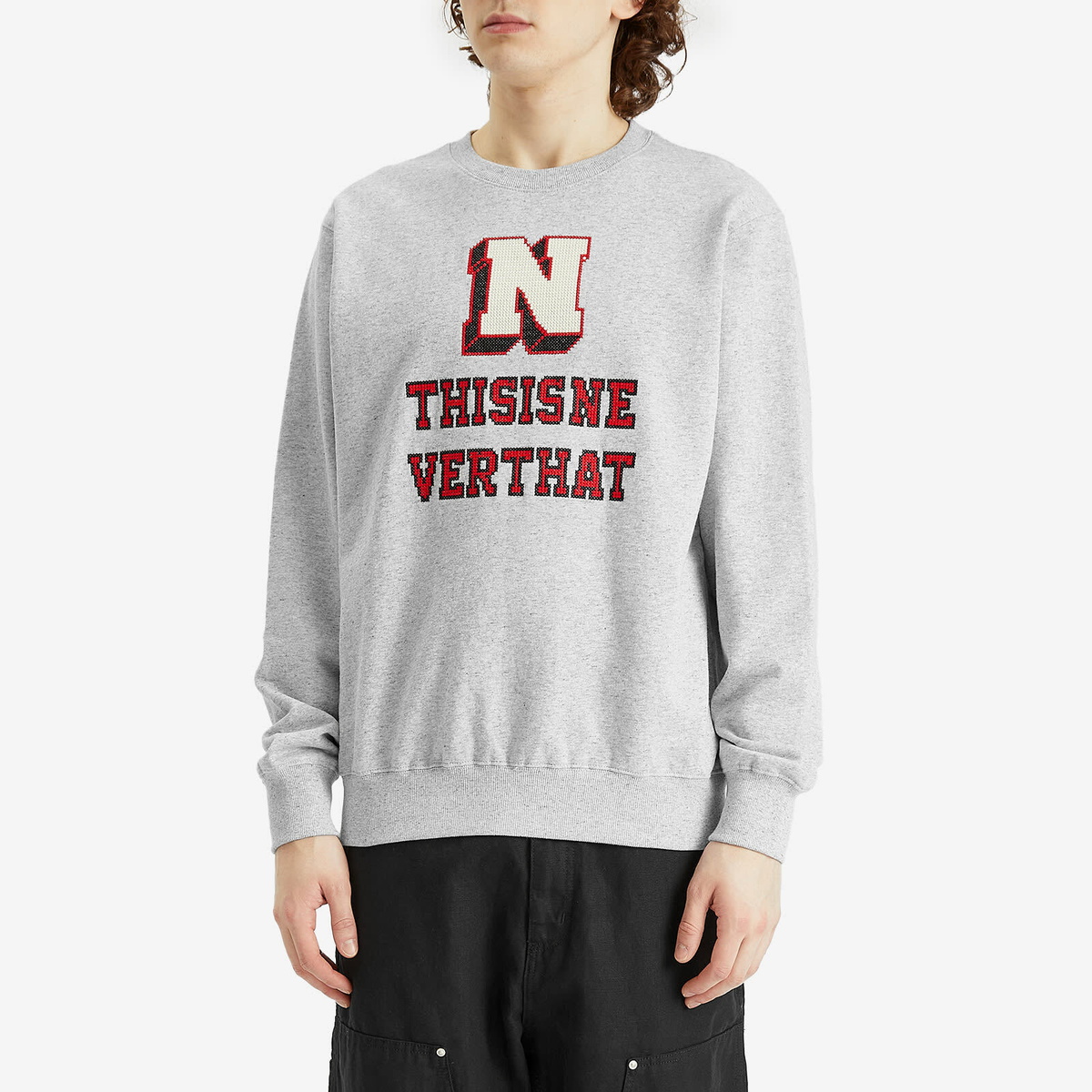 thisisneverthat Men's Cross Stitched Crew Sweatshirt in Grey Heather