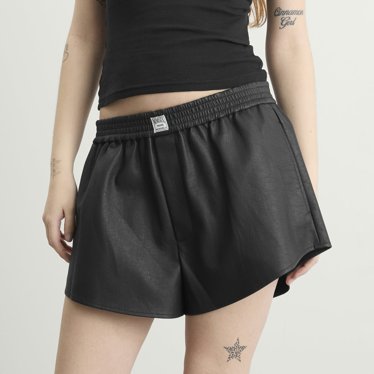 MM6 Maison Margiela Women's Leather Boxer Shorts in Black