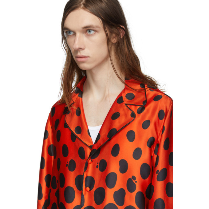 Palomo Spain Black and Red Silk Mercury Dot Pyjama Shirt