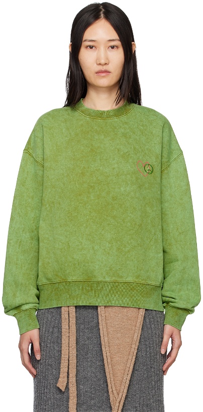 Photo: Andersson Bell Green Heart Overdyed Sweatshirt