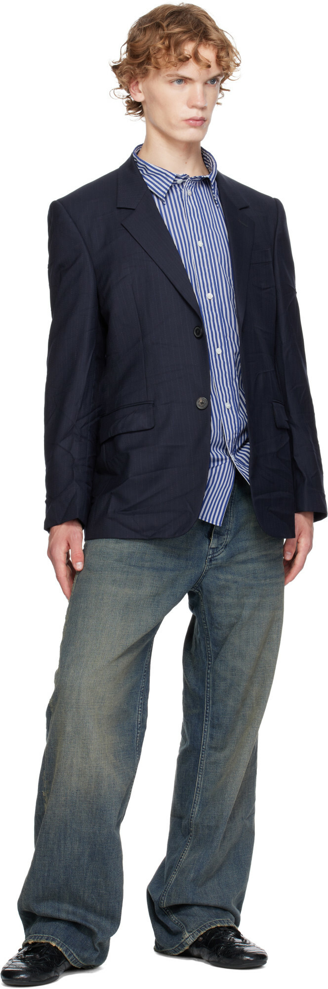 Balenciaga Navy Fine Wool Pinstripe Jacket