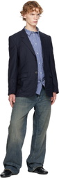 Balenciaga Navy Fine Wool Pinstripe Jacket