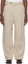 SOSHIOTSUKI Beige Linen Washer 3 Tuck Trousers