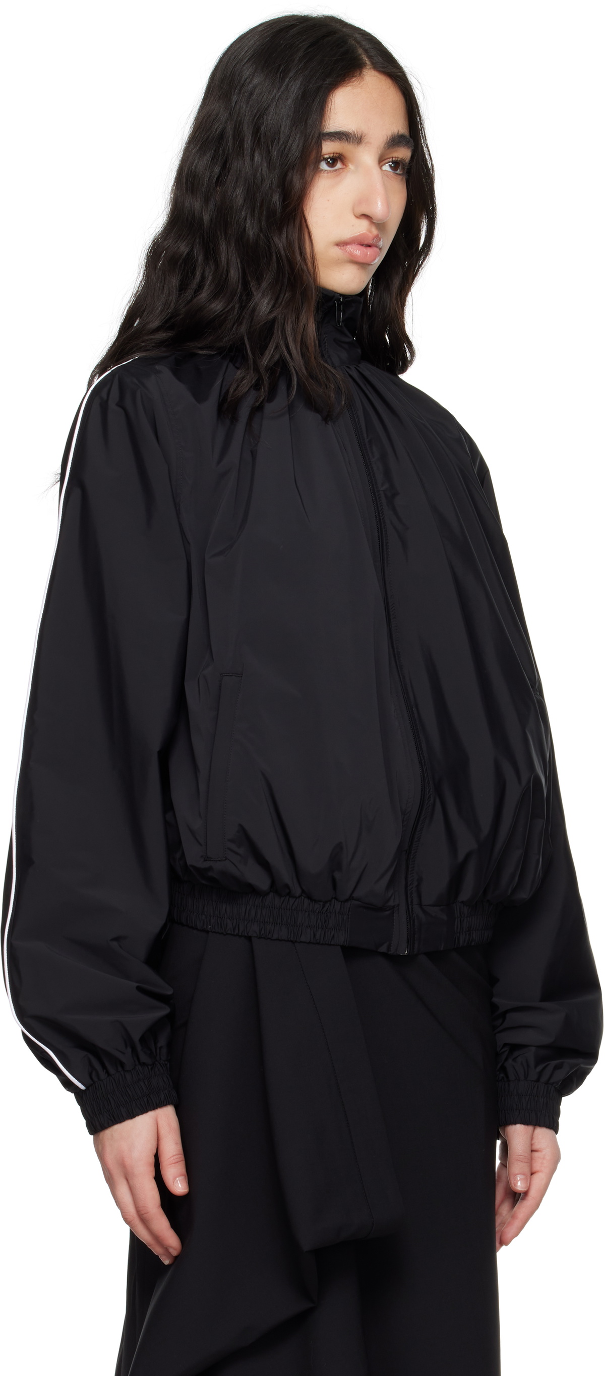 ALAINPAUL Black Gathered Neck Track Jacket