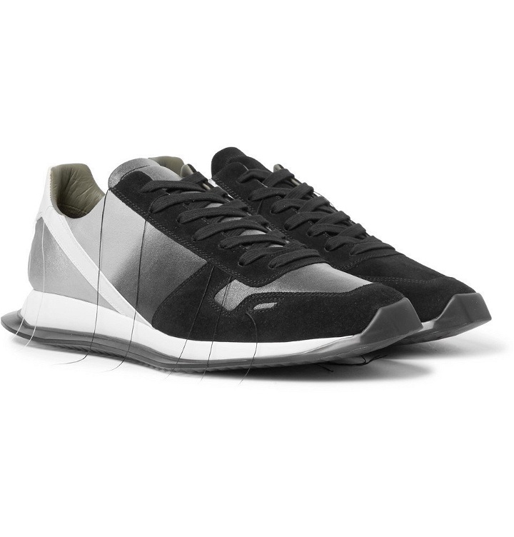 Photo: Rick Owens - New Vintage Runner Dégradé Suede and Leather Sneakers - Black