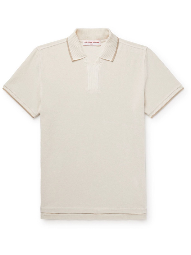 Photo: ORLEBAR BROWN - Clive Contrast-Tipped Cotton and Linen-Blend Terry Polo Shirt - Neutrals