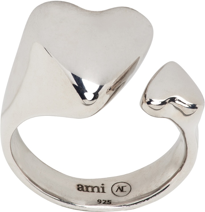 Photo: AMI Alexandre Mattiussi Silver Alan Crocetti Edition Double Hearts Ring