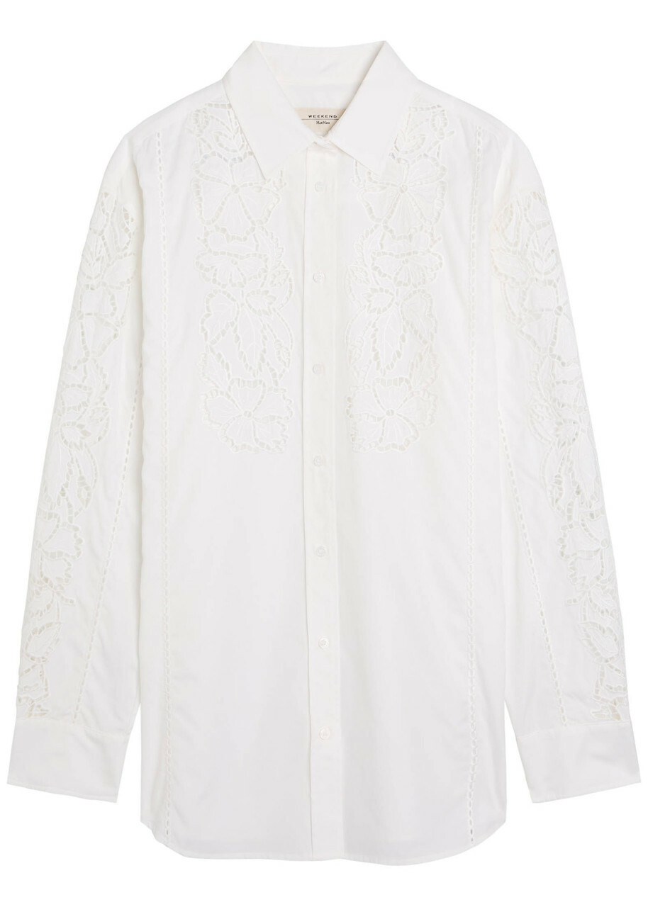 Weekend Max Mara Elmi Floral-embroidered Cotton-poplin Shirt White