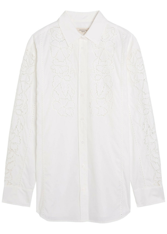 Photo: Weekend Max Mara Elmi Floral-embroidered Cotton-poplin Shirt White