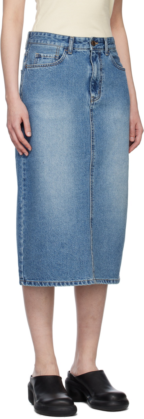 Arch The Blue Faded Denim Midi Skirt