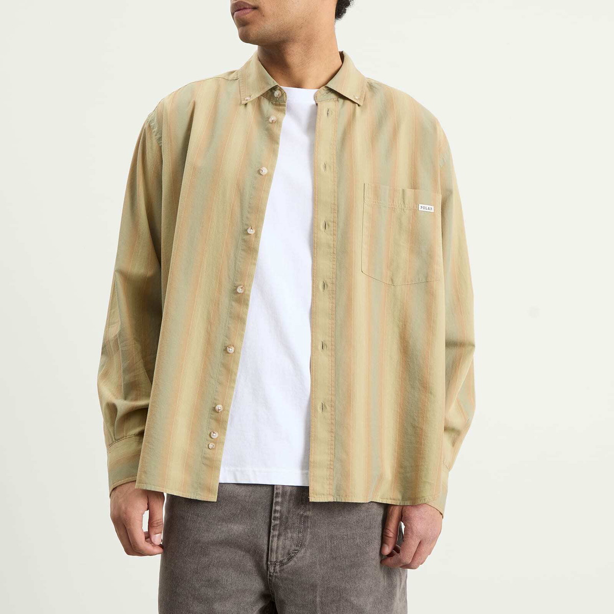 Polar Skate Co. Men's Ben Stripe Shirt in Green Stripe