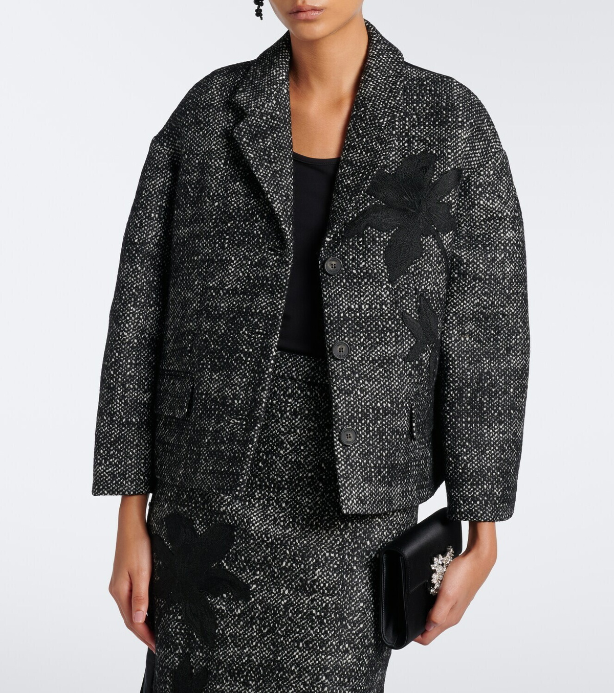 Erdem Cropped embroidered wool-blend jacket