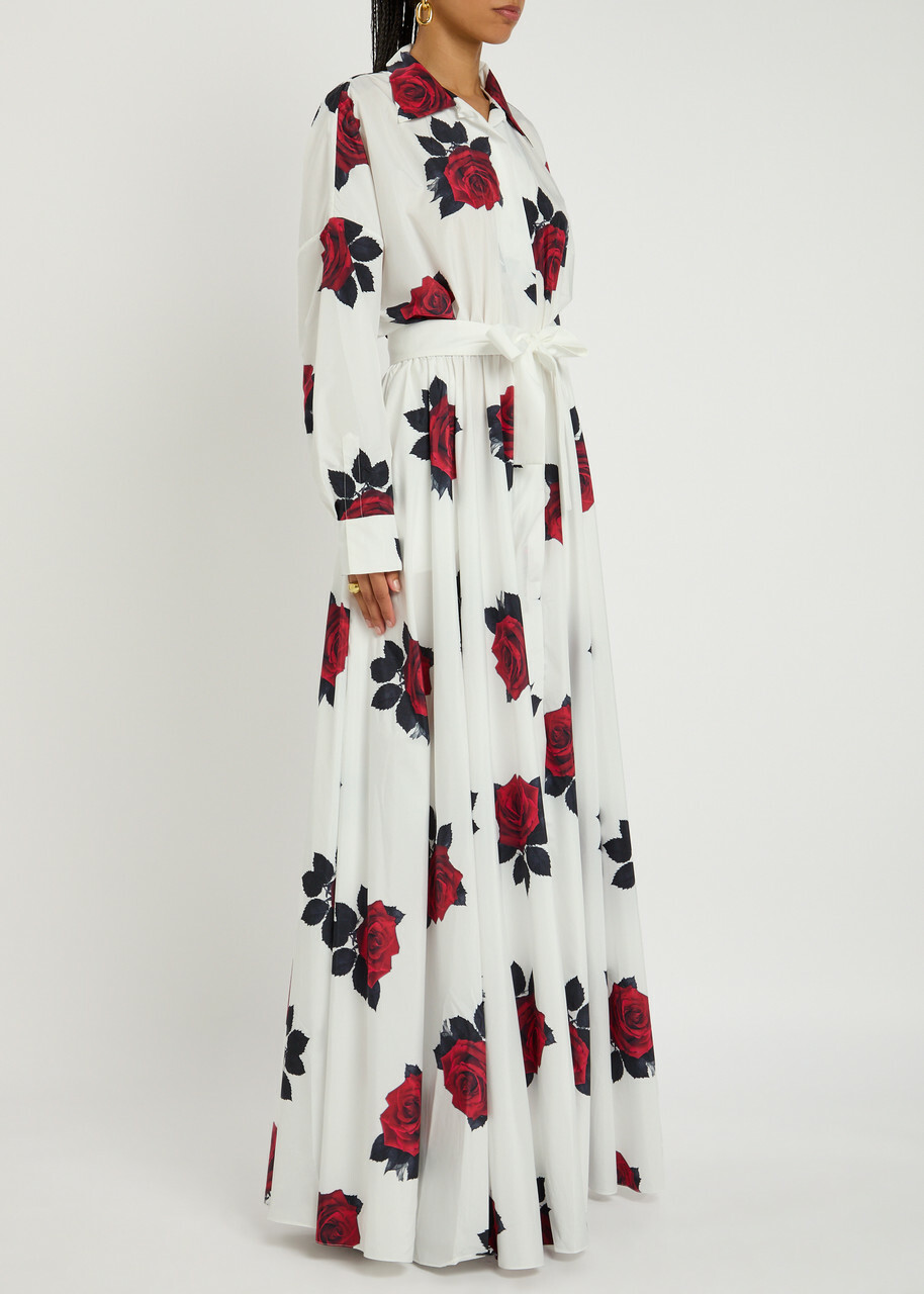 Norma Kamali Oversized Boyfriend Floral-print Shell Gown White