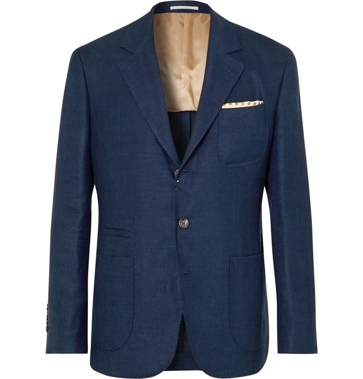 Photo: Brunello Cucinelli - Unstructured Linen, Wool and Silk-Blend Hopsack Suit Jacket - Blue