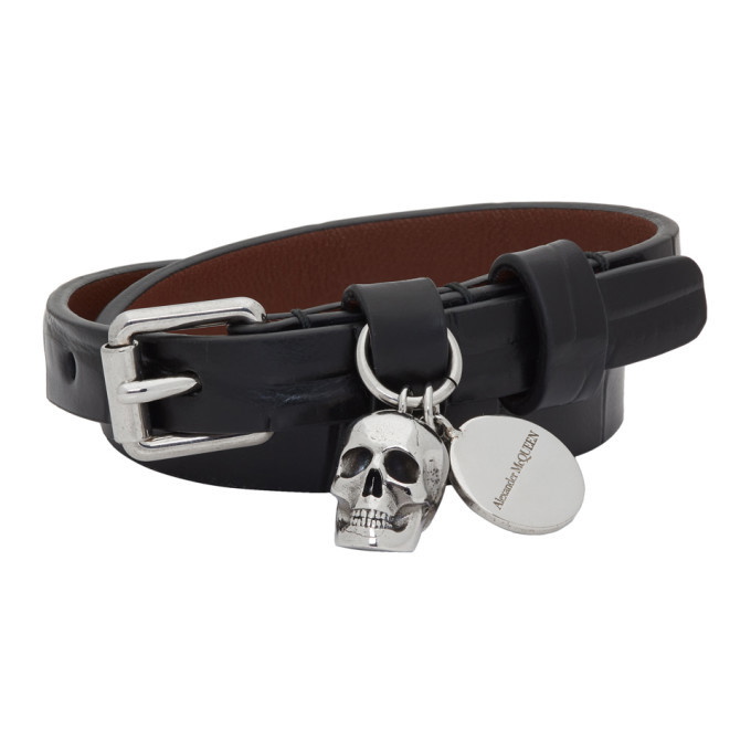 Photo: Alexander McQueen Black Croc Skull Double-Wrap Bracelet