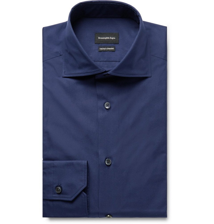 Photo: Ermenegildo Zegna - Navy Cotton-Poplin Shirt - Men - Navy