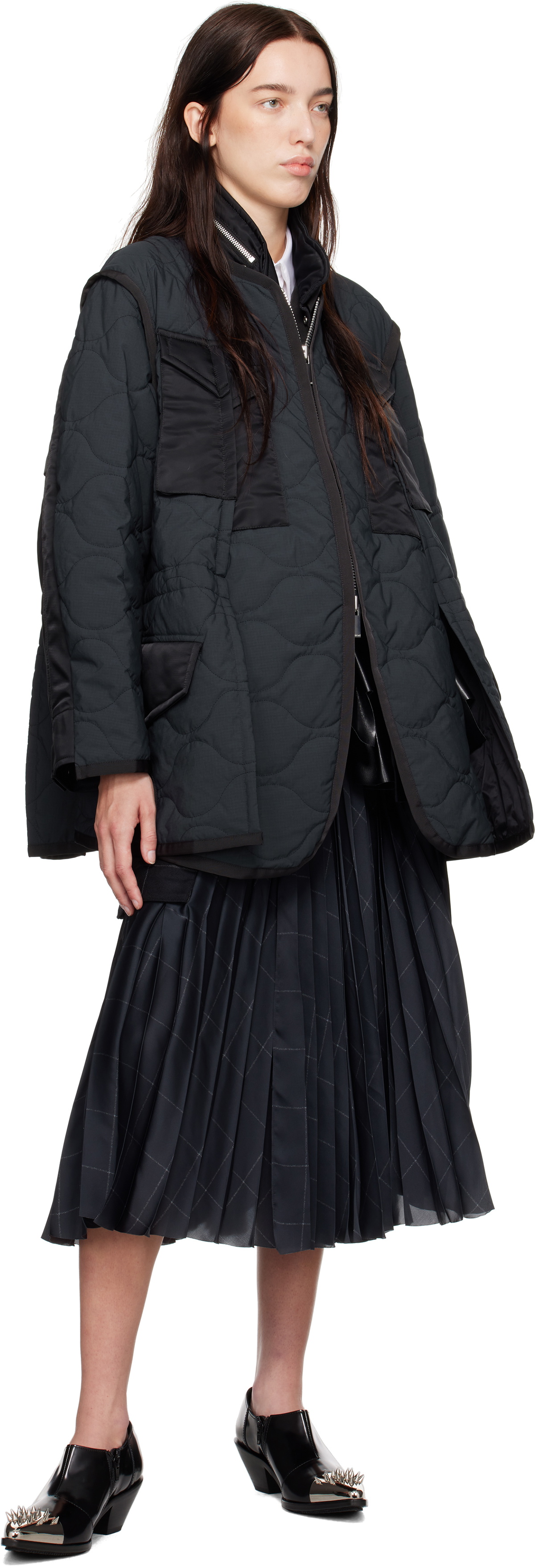 【SACAI】Rip Stop Quilted Coat【関税送料込】 sacai Navy & Black Rip Stop Quilted Coat Sacai