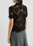 Self-portrait Floral-embellished Sheer Guipure Lace Shirt Black