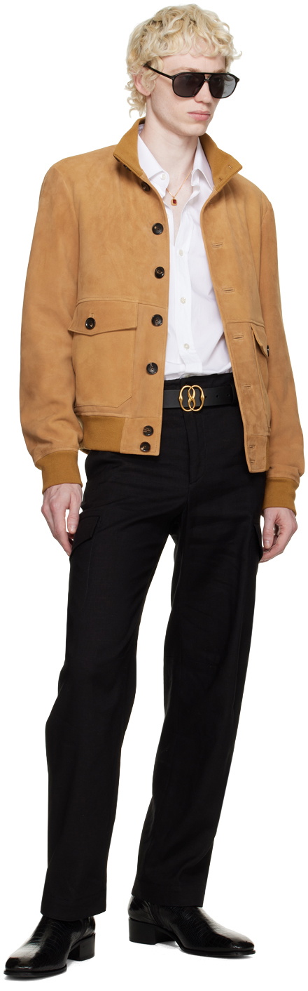 Bally Tan Button Suede Bomber Jacket