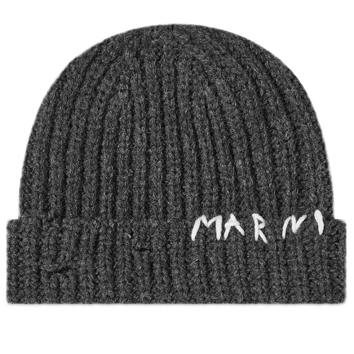 Photo: Marni Men's Stitched Logo Beanie in Dark Grey
