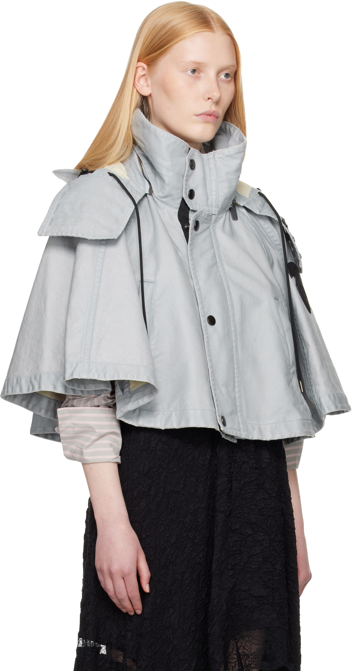 Burberry Blue Bleached Cotton Hooded Capelet Jacket