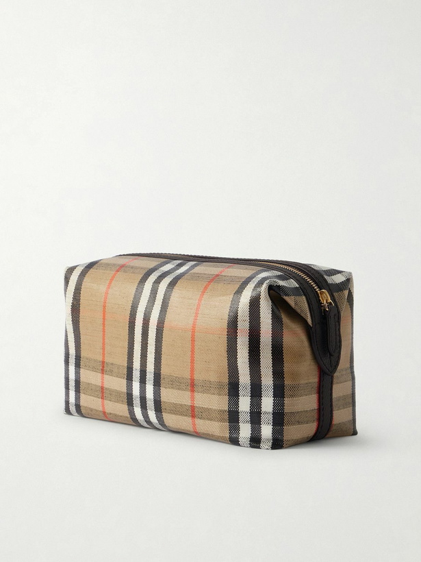Photo: Burberry - Logo-Appliquéd Leather-Trimmed Checked Coated-Canvas Wash Bag
